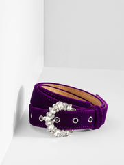 BRILLIANT PURPLE|BLACK EMBELLISHED CRESCENT BUCKLE BELT | Talbots US