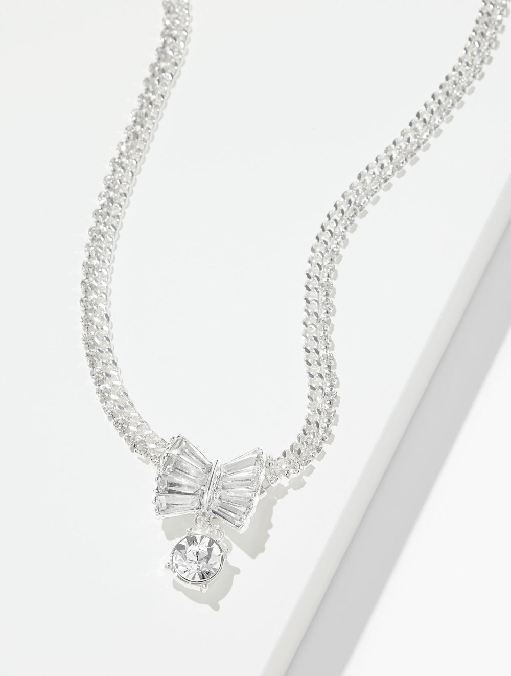 CRYSTAL/SHINY SILVER EMBELLISHED PENDANT NECKLACE | Talbots on sale