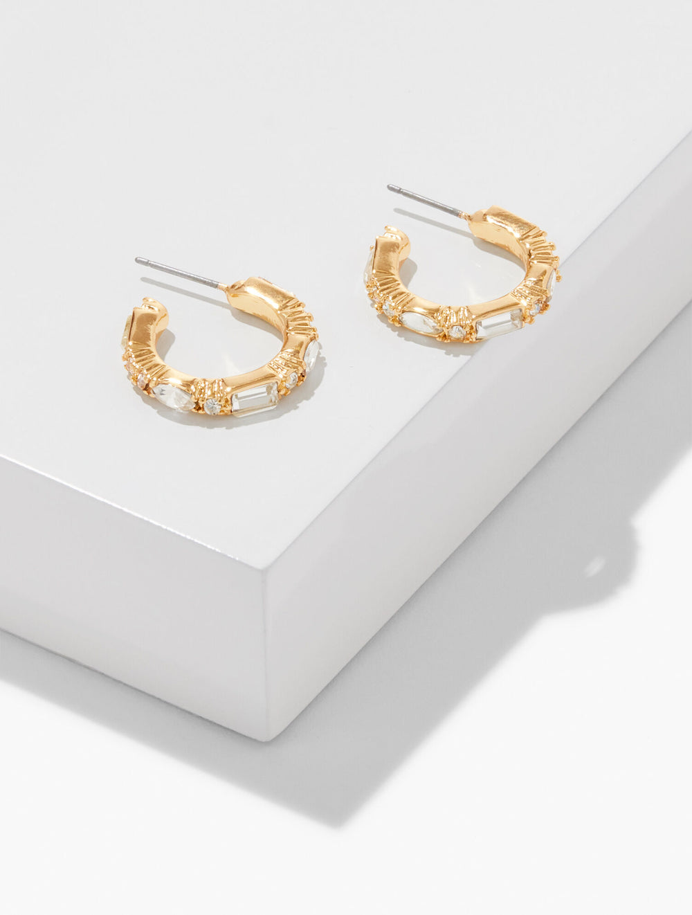 CRYSTAL/GOLD BAGUETTE HOOP EARRINGS | Talbots US