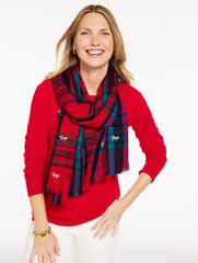 RED POP MULTI WISHFUL PLAID OBLONG SCARF | Talbots sale