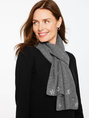 IVORY|SHADOW HEATHER SNOWFLAKE EMBELLISHED SOFT KNIT SCARF | Talbots US