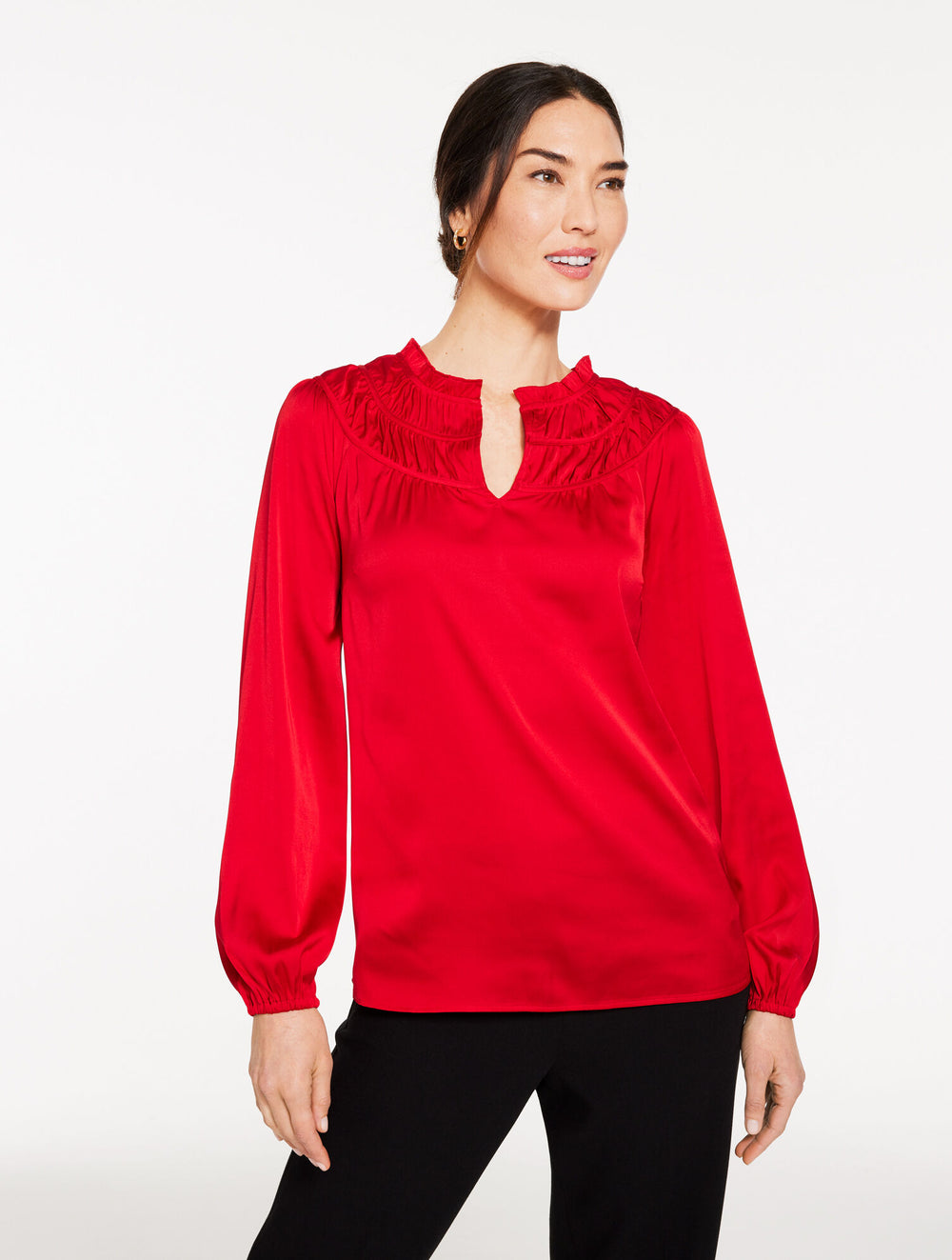 RED POP SOFT SATIN CHARMEUSE SHIRRED TOP | Talbots near me