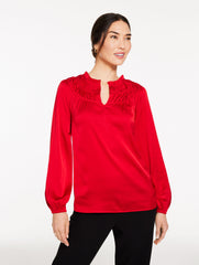 RED POP SOFT SATIN CHARMEUSE SHIRRED TOP | Talbots near me