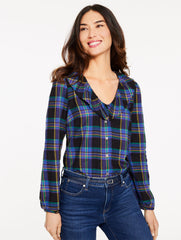 BLACK MULTI RUFFLE BUTTON FRONT TOP - WISHFUL PLAID | Talbots online