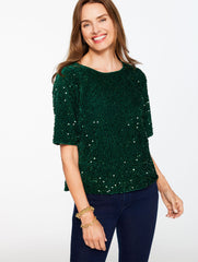 CHAMPAGNE|GREEN SEQUIN VELVET TOP | Talbots discount
