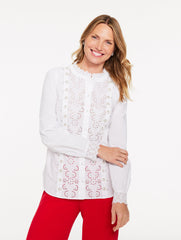 WHITE EMBELLISHED EYELET POPLIN TOP | Talbots US