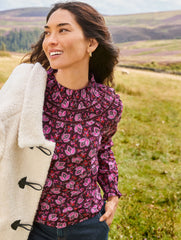 RICH BURGUNDY MULTI VELVET TRIM SMOCKED TOP - LUMINOUS FLORAL | Talbots near me