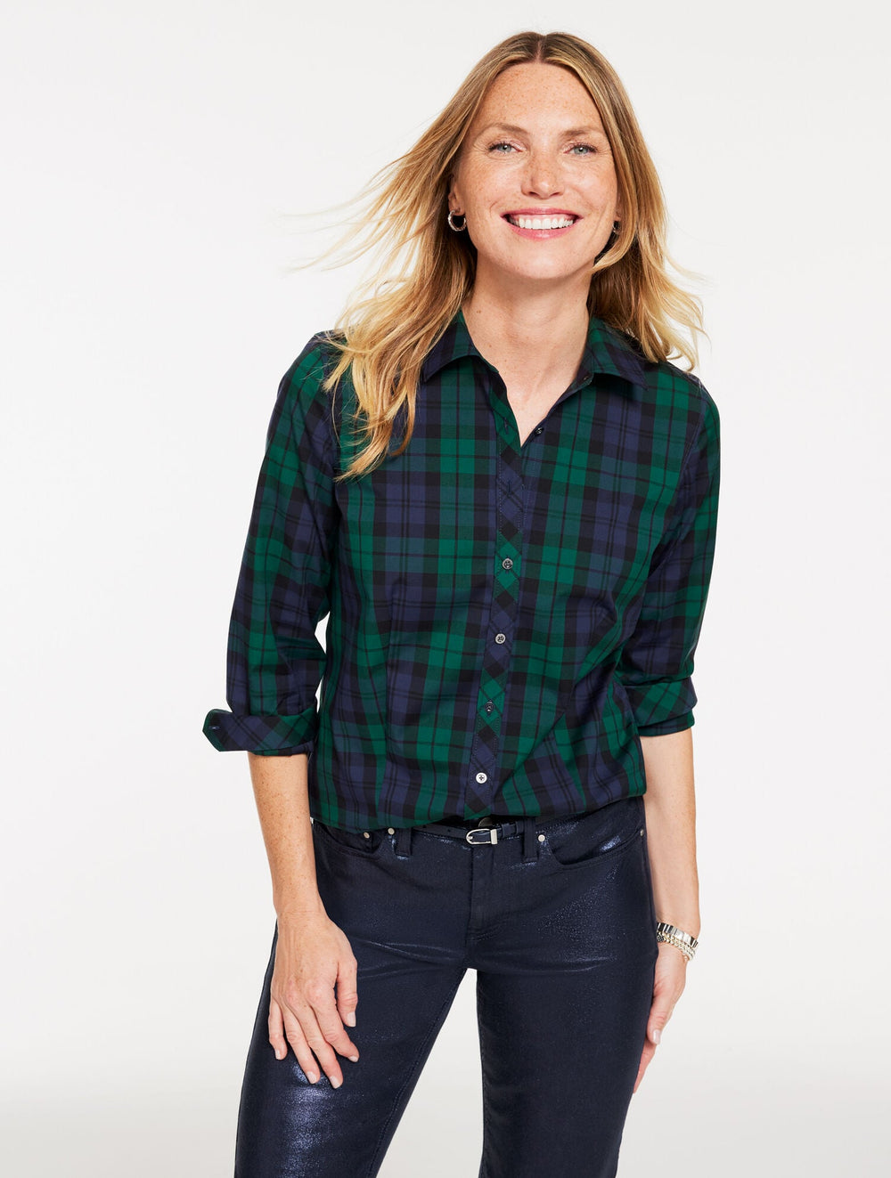 BLACK MULTI NON-IRON PERFECT SHIRT - MISTLETOE PLAID | Talbots near me