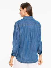 EDEN BLUE WASH DENIM BOYFRIEND POPOVER- EDEN BLUE WASH | Talbots on sale
