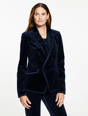 INDIGO BLUE|RICH BURGUNDY TIPPED VELVETEEN BLAZER | Talbots online