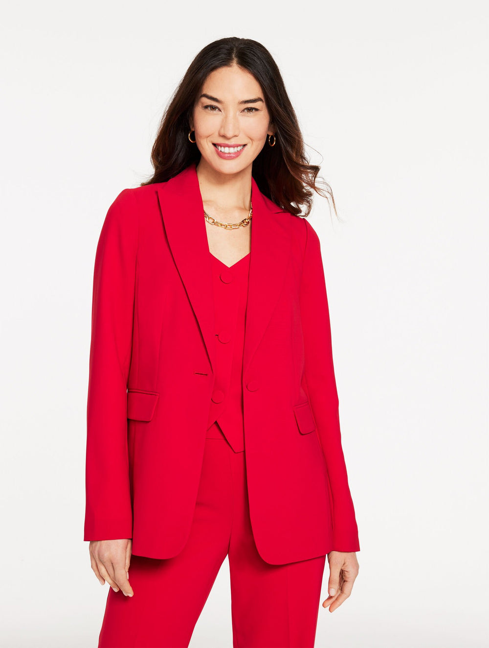 RED POP POLISHED CREPE BLAZER | Talbots sale