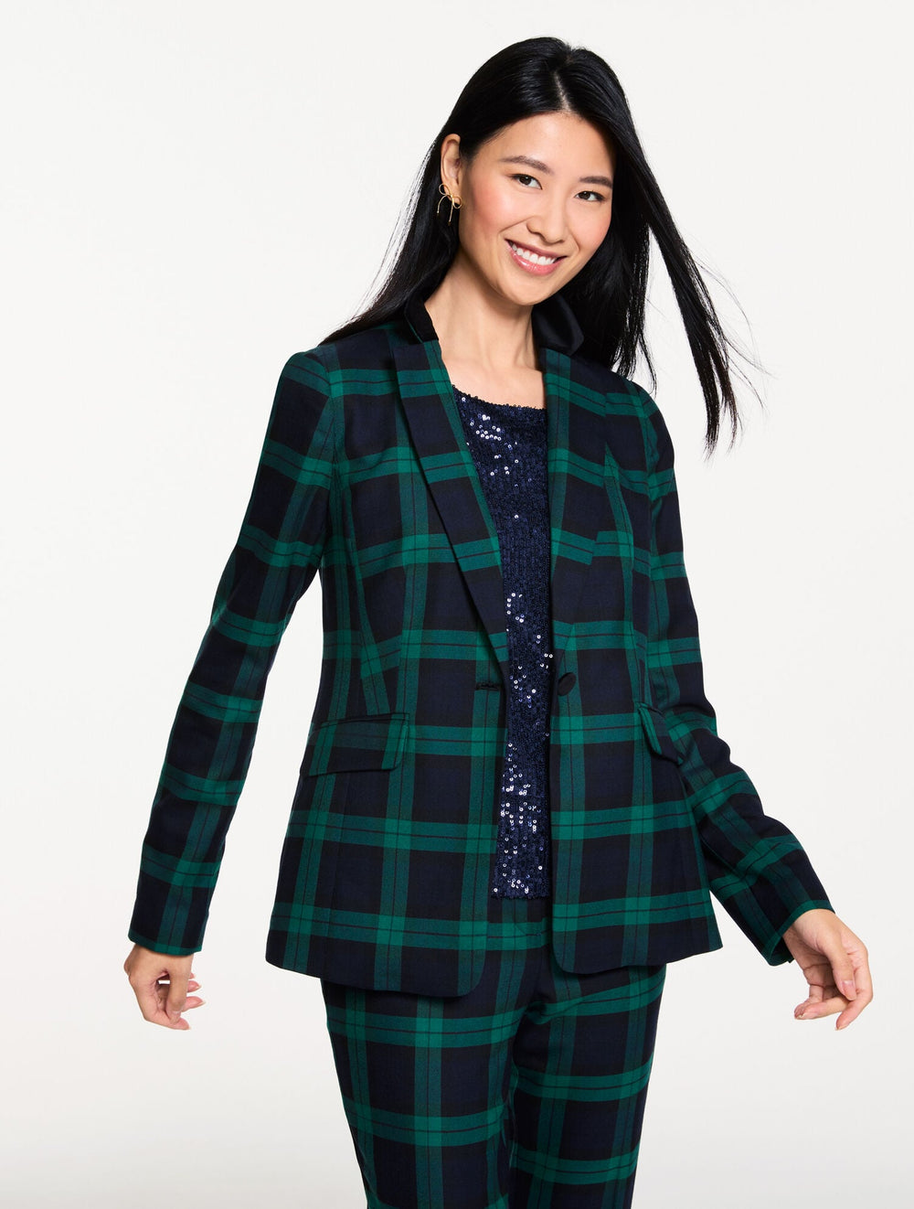 INDIGO BLUE MULTI DASHING TARTAN BLAZER | Talbots outlet