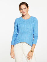 ENCHANTED BLUE HEATHER|NEW WINTER PLUM TWEED|PALE ROSE HEATHER TWEED CABLE KNIT CREWNECK SWEATER | Talbots discount