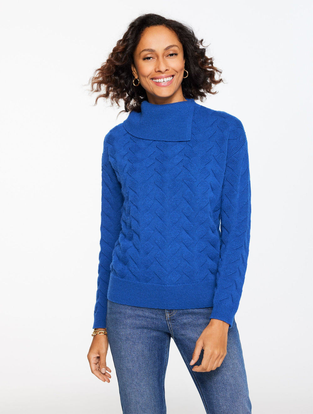BLUE MAJESTY|IVORY|RED POP|VERY BERRY HEATHER BASKETWEAVE SPLIT NECK SWEATER | Talbots outlet