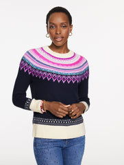INDIGO MULTI CREWNECK SWEATER - FLOAT FAIR ISLE YOKE | Talbots outlet