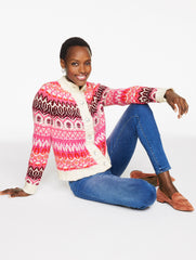 IVORY/STUNNING PINK MULTI MOCKNECK CARDIGAN - MODERN FAIR ISLE | Talbots US