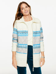 IVORY MULTI MOCKNECK FULL-ZIP CARDIGAN - FAIR ISLE | Talbots online