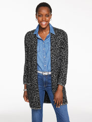 SHADOW HEATHER MULTI SNOW LEOPARD JACQUARD CARDIGAN | Talbots outlet
