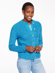 POND BLUE POINTELLE MOCKNECK CARDIGAN - MARL | Talbots sale