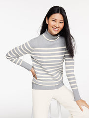 GREY SKY HEATHER/IVORY RIBBED TURTLENECK SWEATER - STRIPE | Talbots on sale