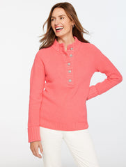 BLACK|GREY SKY HEATHER|IVORY|MAUVE GLOW JEWEL BUTTON HENLEY SWEATER | Talbots on sale