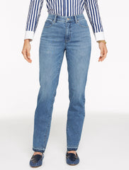 MESEROLE WASH STRAIGHT LEG DROP HEM JEANS - MESEROLE WASH - CURVY FIT | Talbots on sale