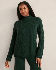 DRIFTWOOD HTHR|FULL MOON HTHR|HUNTER HTHR|SEA MIST HEATHER CASHMERE CABLE MOCKNECK SWEATER | Talbots discount