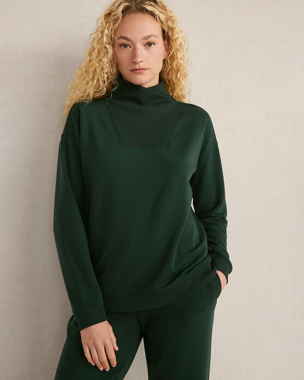 FROST HTHR|TAUPE HEATHER|HUNTER FLEECE CROSSOVER SWEATSHIRT | Talbots online