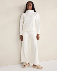 IVORY|NORTH SEA|OYSTER SHELL SOFT-BRUSHED FLEECE WIDE LEG PANTS | Talbots for sale
