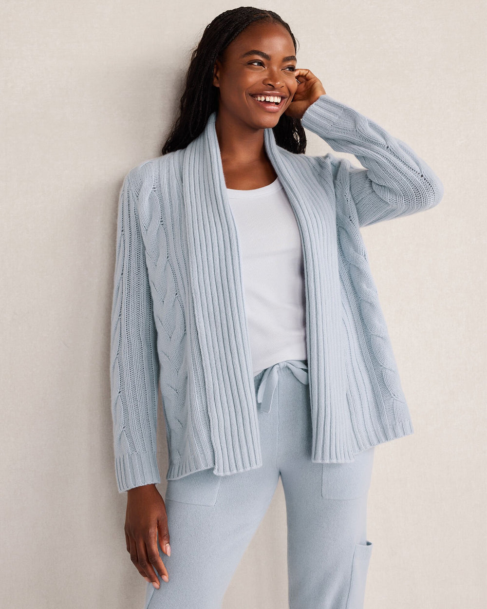 FULL MOON HTHR|SHORE CASHMERE CABLE OPEN FRONT CARDIGAN | Talbots sale