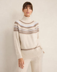 VAIL FAIRISLE CHANTRELLE ORGANIC COTTON BLEND FAIR ISLE CABLE MOCKNECK SWEATER | Talbots sale
