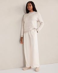 SEED DIAMONDS LIGHT ASH ORGANIC COTTON BLEND DIAMOND STITCH SWEATER | Talbots on sale