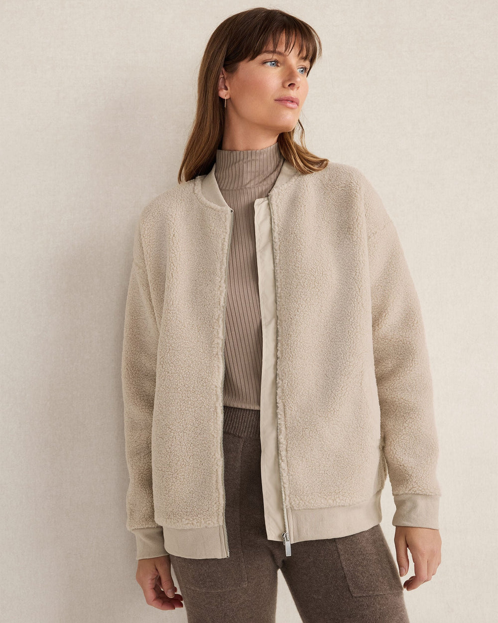 LIGHT ASH SHERPA BOMBER | Talbots outlet