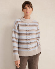 MOUNTAIN CABLE/HERON HTHR WOOL BLEND CABLE STRIPE CREWNECK SWEATER | Talbots near me