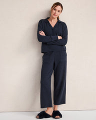 GARMENT DYE NIGHTFALL|GARMENT DYE NORTH SEA|SEEDED UNDYED ORGANIC COTTON WAFFLE JOHNNY COLLAR TOP | Talbots US