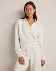 GARMENT DYE NIGHTFALL|GARMENT DYE NORTH SEA|SEEDED UNDYED ORGANIC COTTON WAFFLE JOHNNY COLLAR TOP | Talbots for sale