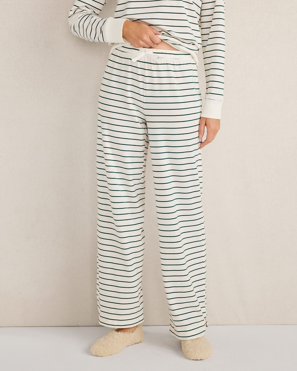 IVORY/HUNTER STRIPE ORGANIC COTTON JERSEY STRIPE PANTS | Talbots outlet