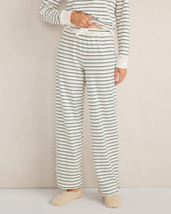 IVORY/HUNTER STRIPE ORGANIC COTTON JERSEY STRIPE PANTS | Talbots outlet