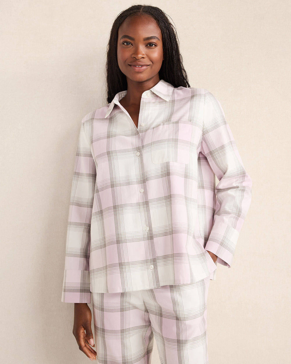 LILAC FROST FIREPLACE PLD LIGHTWEIGHT FLANNEL FROSTED PLAID PAJAMA TOP | Talbots discount