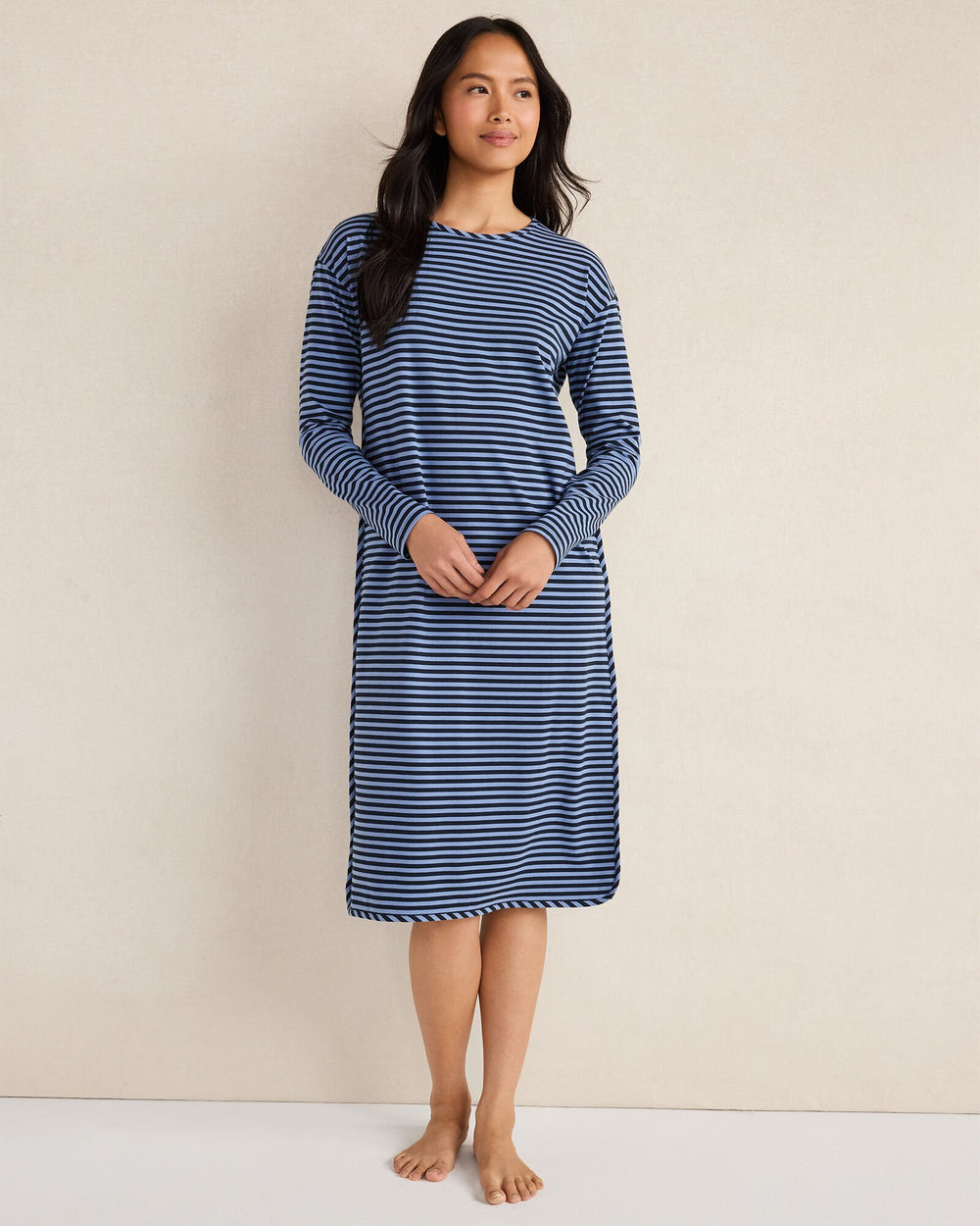 NIGHTFALL/LAKE STRIPE ORGANIC COTTON JERSEY BOLD STRIPE SLEEP DRESS | Talbots online
