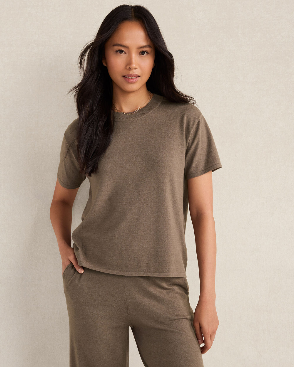 PURE TAUPE HTHR|SLATE BROWN RELAXED JERSEY TEE | Talbots US