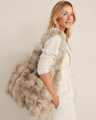 CREAM|FEATHER GREY|SEA BLUE FAUX FUR THROW BLANKET AND TOTE | Talbots sale