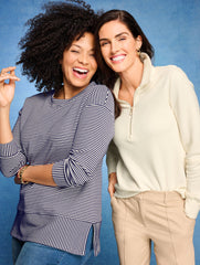 INDIGO BLUE|IVORY OTTOMAN KNIT HALF-ZIP PULLOVER | Talbots on sale