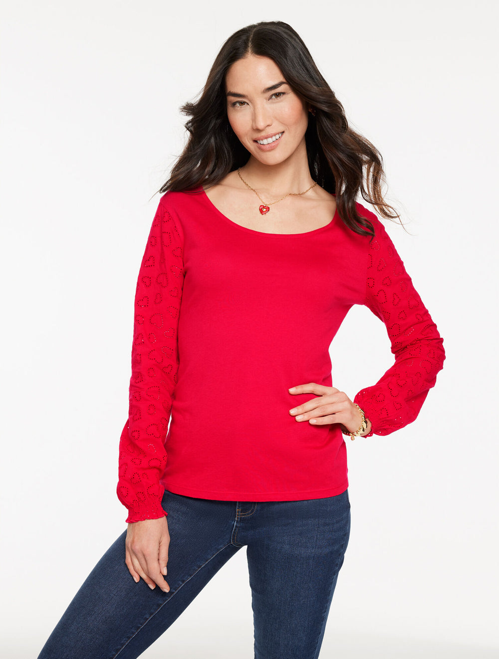 RED POP MIXED MEDIA HEART TOP | Talbots online