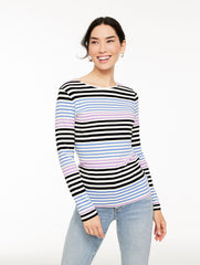 IVORY MULTI LONG SLEEVE CREWNECK TEE - KRISTY STRIPE | Talbots near me