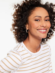 INDIGO/WHITE|WHITE/SESAME|WHITE/SPRING LILAC MODERN ROMANCE LACE TRIM TOP - LORELAI STRIPE | Talbots US