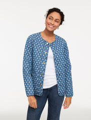 SUPER LIGHT WASH QUILTED DENIM JACKET - IKAT MEDALLION | Talbots outlet