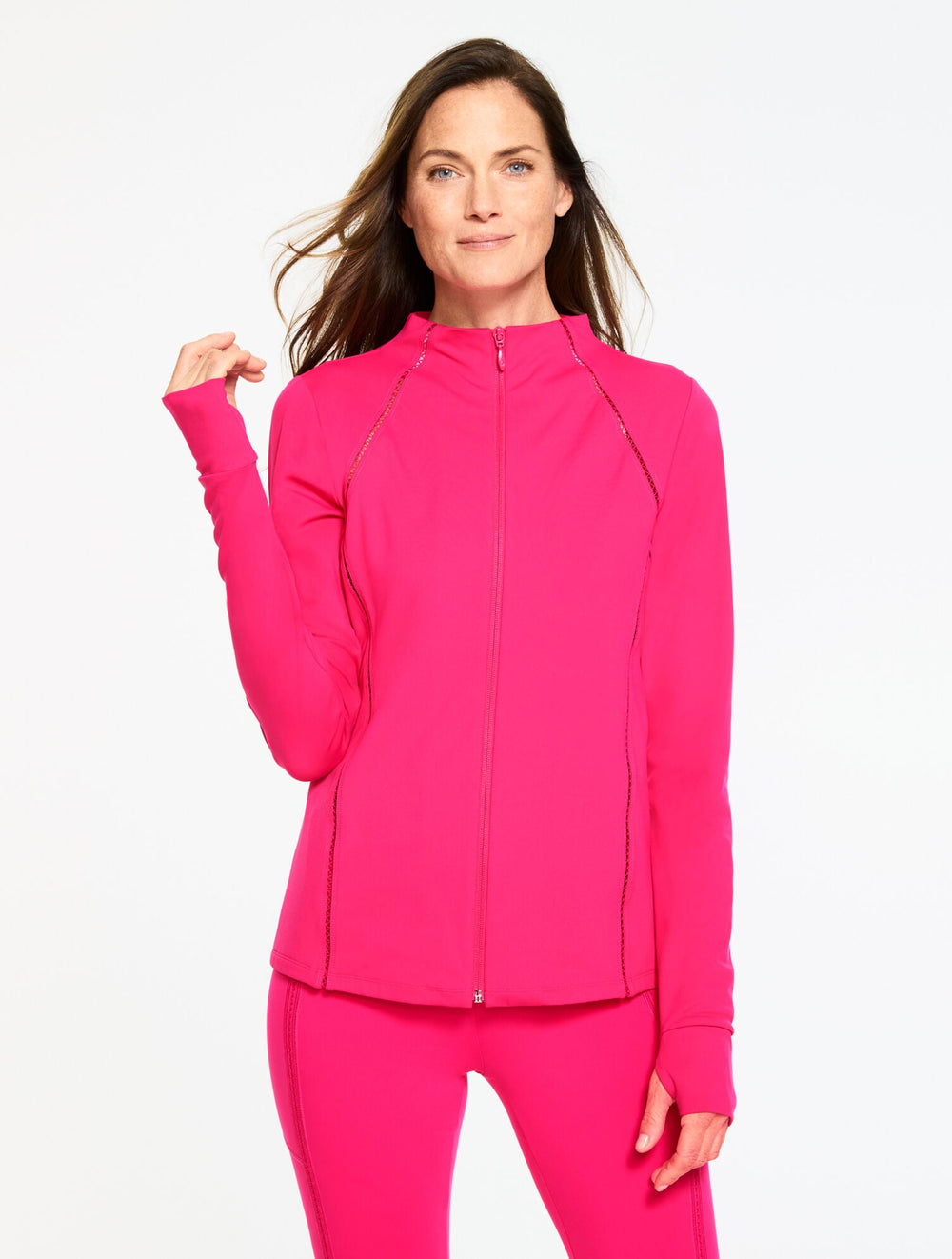 PINK PEACOCK PERFORMANCE COMPRESSION FULL-ZIP JACKET - PICOT TRIM | Talbots on sale