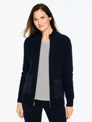 INDIGO BLUE|IVORY AIRKNIT STRETCH SWEATER JACKET | Talbots sale
