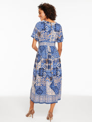 SHORE BLUE MULTI SHORT SLEEVE FIT & FLARE DRESS - CASABLANCA | Talbots for sale